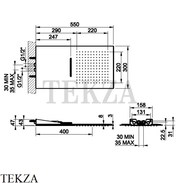 Gessi Private Wellness TREMILLIMETRI Верхний душ, 2 функции 33083#238, Mirror Steel