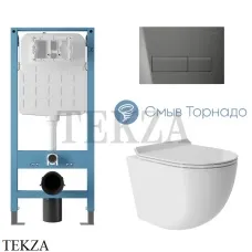 Aqueduto OVO Plus Комплект унитаза торнадо c инсталляцией, кнопка оружейная сталь AQDS241T, Белый глянец