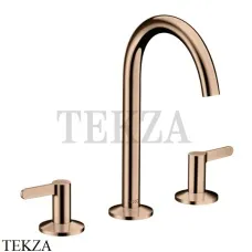 Axor ONE Смеситель для раковины 3 отв. Select 170, гарнитур Push‑Open 48050300, Polished Red Gold