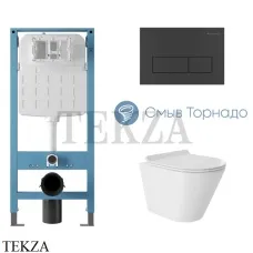 Aqueduto CONE Plus Комплект унитаза торнадо c инсталляцией, кнопка черный матовый AQDS218T, Белый глянец