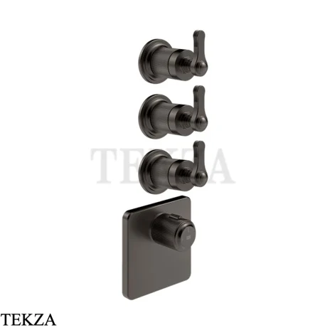 Gessi VENTI20 Термостат для душа, 3 потока, внешняя часть 65206-707, Black Metal Brushed PVD