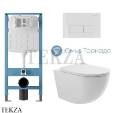 Aqueduto OVO Plus Комплект унитаза торнадо c инсталляцией, кнопка белый глянец AQDS332T, Белый глянец