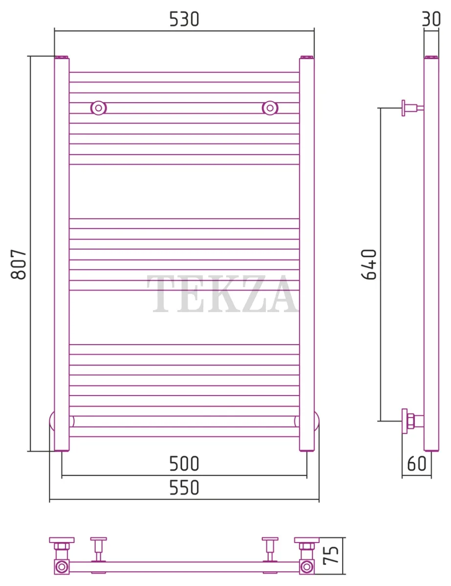 Сунержа Модус 800х500 полотенцесушитель водяной 032-0250-8050, Матовое золото