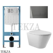 Aqueduto CONE Комплект унитаза c инсталляцией, кнопка оружейная сталь AQDS242, Белый глянец