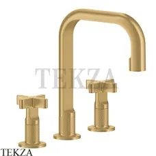 Gessi INCISO+ Смеситель для раковины 3 отверстия, средний, с донным клапаном 58113-727, Brushed Brass
