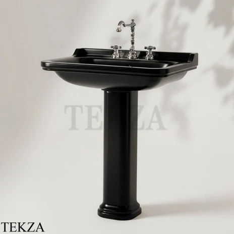Kerasan Waldorf Раковина 1 отв., с пьедесталом, керамическая, 4141K4nero/cr*1, чёрный глянец-хром