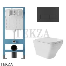 Aqueduto ESTETA Комплект унитаза c инсталляцией, кнопка черный матовый AQDS222, Белый глянец