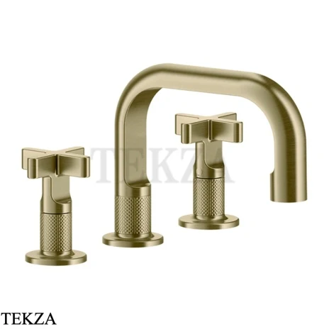 Gessi INCISO+ Смеситель для раковины на 3 отверстия, с донным клапаном 58111-727, Brushed Brass PVD