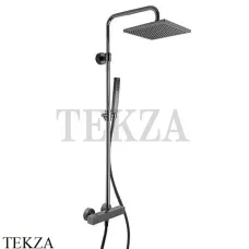 FIMA Carlo Frattini Душевая колонна с термостатом, верхний душ 25х25, Brushed black chrome