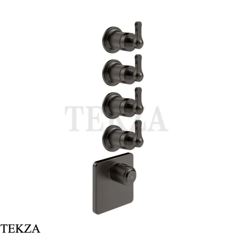 Gessi VENTI20 Термостат для душа, 4 потока, внешняя часть 65210-707, Black Metal Brushed PVD