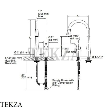 Kohler Simplice Смеситель для кухни с выдвижным душем K-647-CP, хром глянец