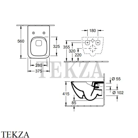 Villeroy & Boch Venticello Унитаз подвесной без ободка, сиденье микролифт 4611R001, белый глянец