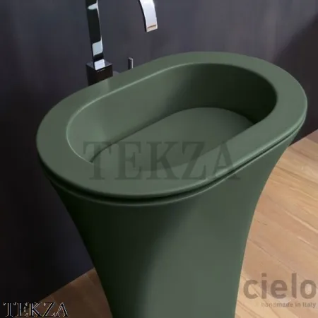 Cielo Karim Раковина овальная на пьедестале с накладкой, слив в пол AMCOLO N, черный глянецвый