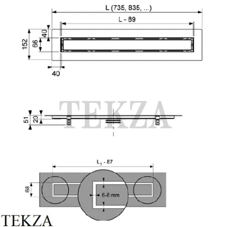 TECEdrainline Дренажный канал 70 для укладки натурального камня 650700, сталь глянец