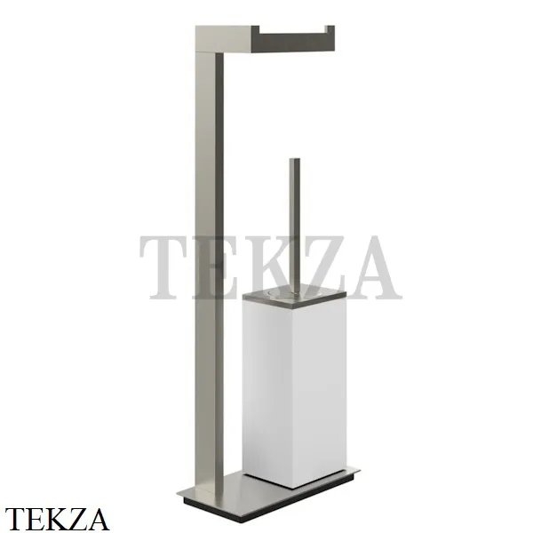 Gessi Rettangolo Стойка напольная с бумагодержателем и ершиком, белый 20933-149, Finox Brushed Nickel