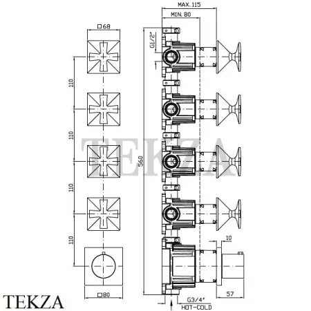 Zucchetti Bellagio Термостат для душа, 4 выхода, внешняя часть ZB1804, хром глянец