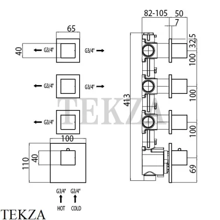 Bossini OKI Термостат для душа на 3, 4, 5, 6 потоков, внешняя часть Z031205.030, хром глянец