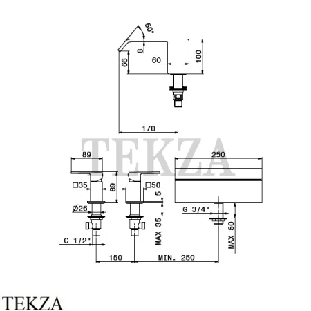 Newform Cascate Смеситель на борт ванны каскад 70033.59.098, PVD Brushed pale gold