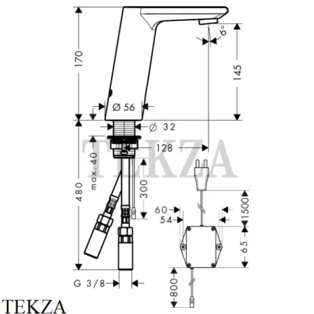Hansgrohe Metris S Смеситель для раковины, с питанием от сети 31102000, хром глянец