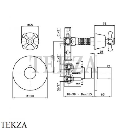 Zucchetti Delfi Термостат для душа, 1 выход, внешняя часть Z46659, хром глянец