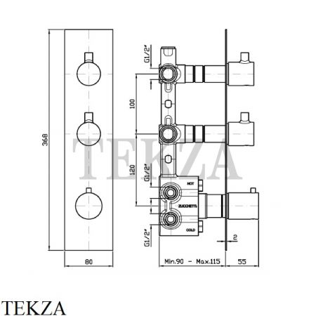 Zucchetti Pan Термостат для душа, 2 выхода, внешняя часть ZT28660, хром глянец