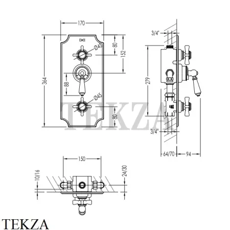 Devon&Devon COVENTRY Термостат на 2 выхода, с встроенной частью MARF79OT, золото светлое глянец