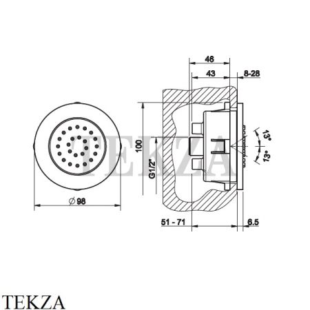 Gessi INCISO SHOWER Боковая форсунка поворотная, внешняя часть 32982-707, Black Metal Brushed