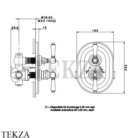 Nicolazzi LE PIETRE Термостат для душа, 1 поток, внешняя часть, 4909CR09, хром глянец