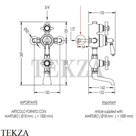 Devon&Devon SHOWER MIXERS Термостатический смеситель для ванны и душа MARF60CR, хром глянец