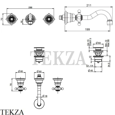 FIMA Carlo Frattini ELIZABETH Смеситель для раковины, внешняя часть F5081L/5BR, бронза classic