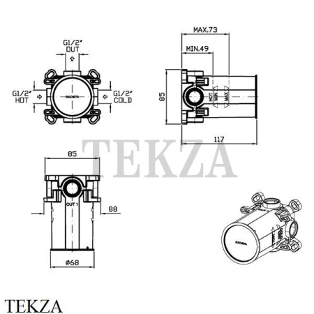 Zucchetti Скрытая часть для настенного смесителя R96710