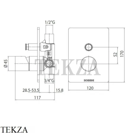 Bossini Teo Смеситель для душа, 2 потока, внешняя часть Z00006.022, бронза classic