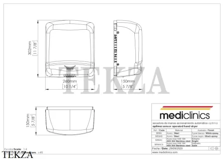 Mediclinics Optima Сушилка для рук сенсорная M99AC, нержавеющая сталь глянцевая