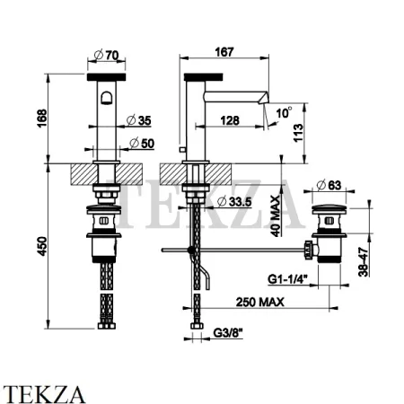 Gessi ANELLO Смеситель для раковины, с донным клапаном 63301-031, хром глянец