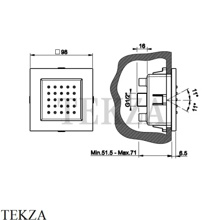 Gessi Rettangolo shower Боковая форсунка, поворотная, внешняя часть 32984-031, хром глянец