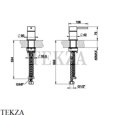 Gessi 316 FLESSA Рычаг управления настольный 54005-239, Steel Brushed