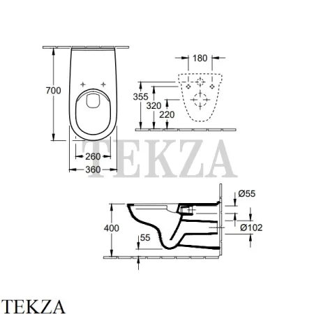 Villeroy & Boch O.NOVO Унитаз подвесной без ободка, сиденье с микролифтом 4601R001, белый глянец