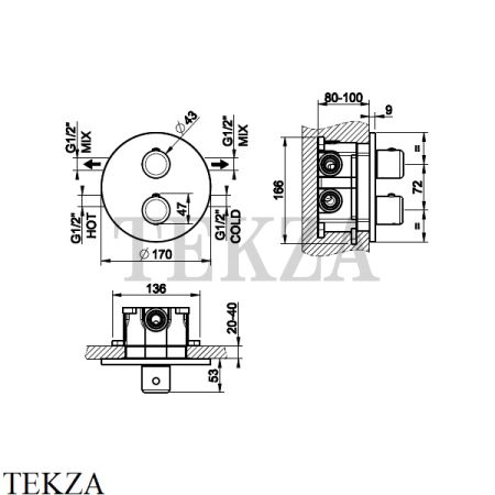 Gessi Goccia Термостат для душа на 2 выхода, внешняя часть 33844#031, хром глянец