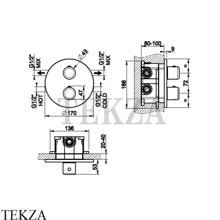 Gessi Goccia Термостат для душа на 2 выхода, внешняя часть 33844-031, хром глянец