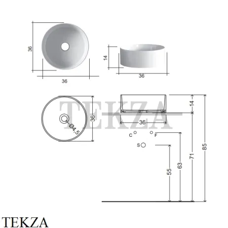 NIC Design OVVIO Раковина накладная 36, без перелива 001 448 001, белый глянец