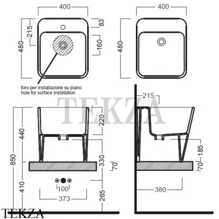 Hatria G-FULL Раковина накладная, 1 отверстие под смеситель YXG801, белый глянец