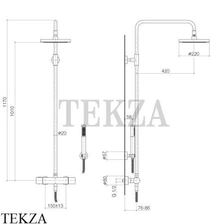 Dornbracht Meta Душевая стойка с термостатическим смесителем  (без ручного душа) 34459979-99, Dark Platinum matt