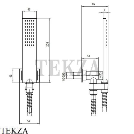 Bossini FLAT ONE Душевой комплект: лейка, держатель с выходом C13011C.073, черный матовый