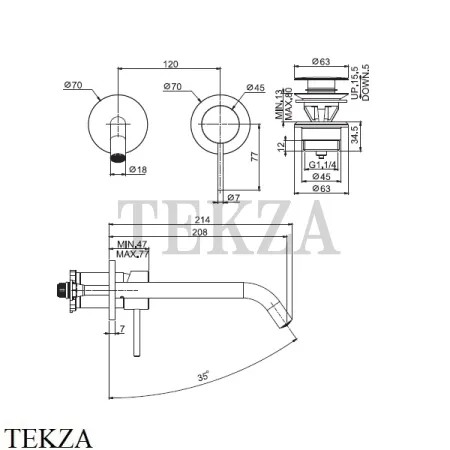 FIMA Carlo Frattini Spillo UP Смеситель для раковины 210, внешняя часть F3051WLX8ZL, Amber Bronze
