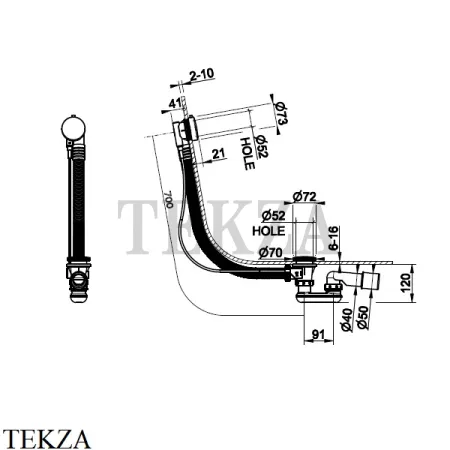 Gessi Колонна сливная для ванны, кабель 70 см 01452-727 Brushed Brass