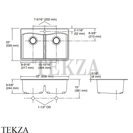 Kohler Kennon Мойка для кухни встраиваемая сверху с двумя чашами, 1 отверстие, K-8185-1-CM1? черный матовый