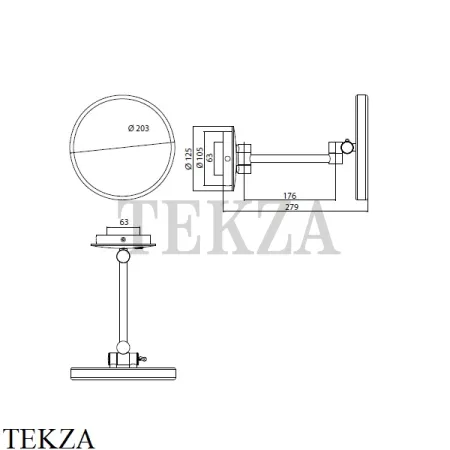 EMCO Pure Косметическое зеркало LED-подсветка, 3x увеличение, шнур, прямой кронштейн, хром глянец