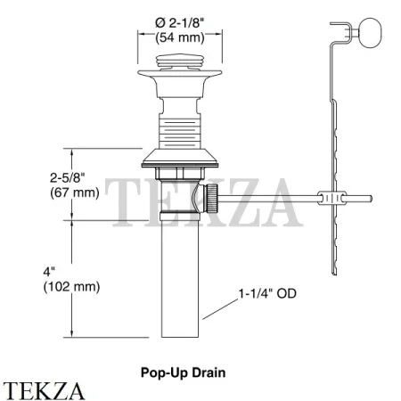 Kohler Pop-Up Drain Донный клапан под перелив K-7114-CP, хром глянец