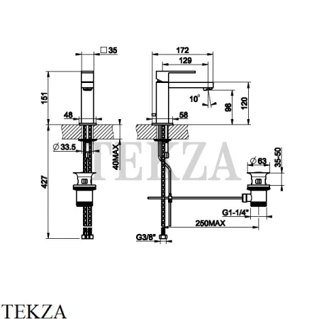 Gessi Rettangolo Смеситель для раковины, с донным клапаном 20001-031, хром глянец