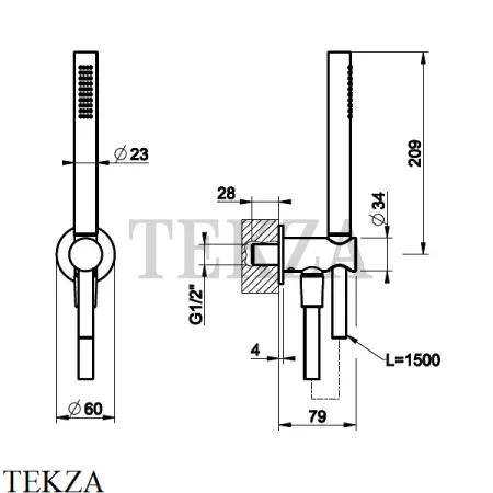 Gessi 316 SHOWER Душевой комплект, держатель, шланг 1,50 см 54023-239, Steel Brushed